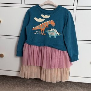Dinosaur Print Teal and Pink Dress by Piccolina size 5T